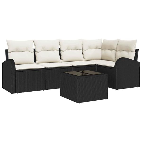 5-teiliges Garten Sofa Set mit Kissen Braun Poly Rattan, 2-Sitzer Garten Sofa mit Stauraum und Kissen Schwarz Poly Rattan