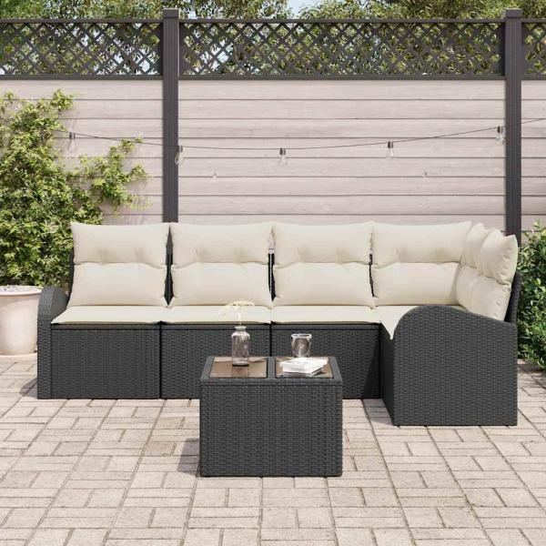 5-teiliges Garten Sofa Set mit Kissen Braun Poly Rattan, 2-Sitzer Garten Sofa mit Stauraum und Kissen Schwarz Poly Rattan