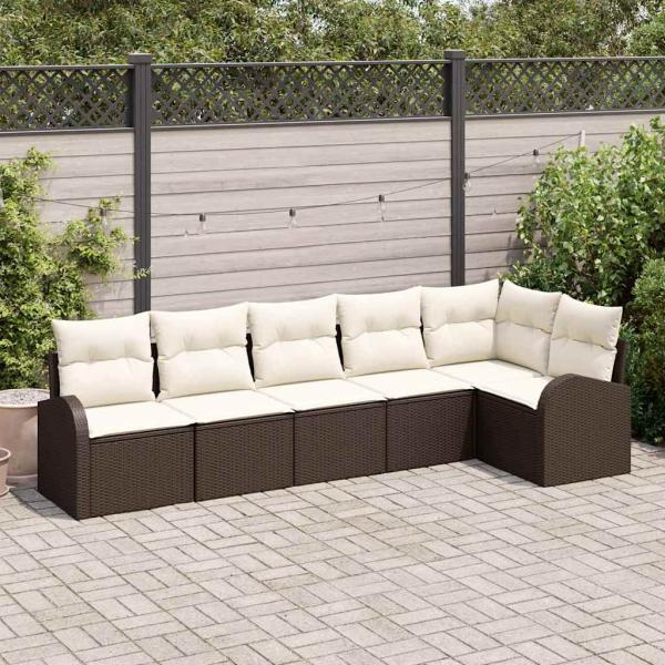 ARDEBO.de - 6-teilige Garten Sofagarnitur mit Kissen Braun Poly Rattan, 2-Sitzer Garten Sofa mit Stauraum & Kissen Braun Poly Rattan