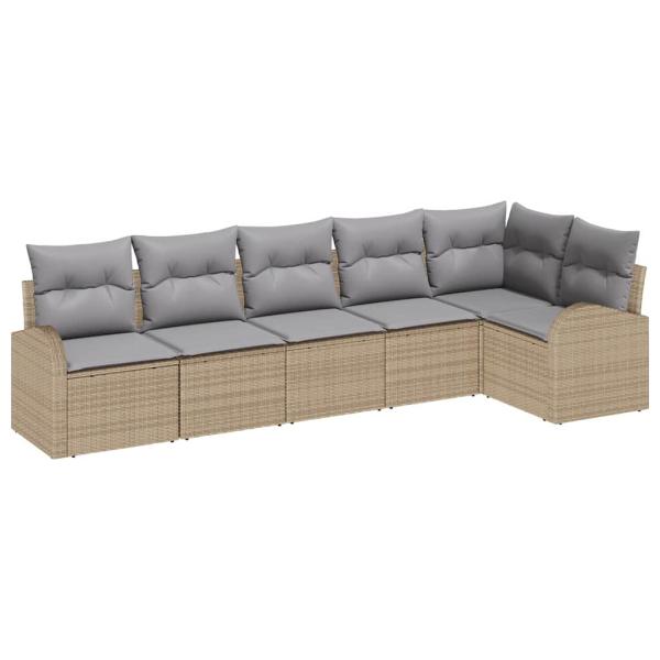 6-teiliges Garten Sofa Set mit Kissen Beiges Poly Rattan, 2-Sitzer Garten Sofa mit Stauraum und Kissen Beiges Poly Rattan