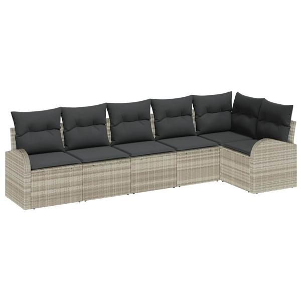 6-teiliges Garten-Sofa-Set mit Kissen Hellgraues Poly-Rattan, 2-Sitzer Garten-Sofa mit Stauraum & Kissen Hellgraues Poly-Rattan