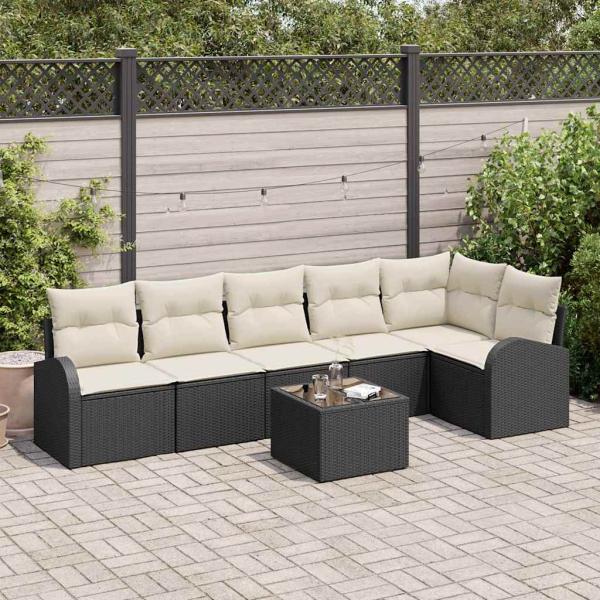 ARDEBO.de - 6-teiliges Garten-Sofa-Set mit Kissen Braun Poly-Rattan, 2-Sitzer Garten-Sofa mit Stauraum & Kissen Schwarz Poly-Rattan
