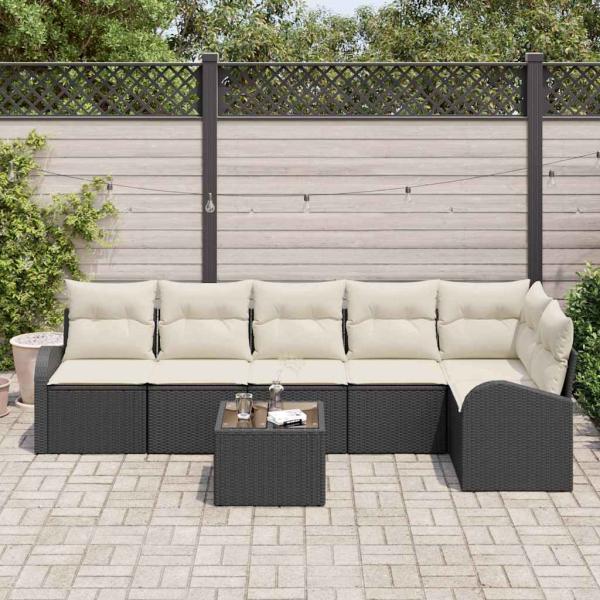 6-teiliges Garten-Sofa-Set mit Kissen Braun Poly-Rattan, 2-Sitzer Garten-Sofa mit Stauraum & Kissen Schwarz Poly-Rattan