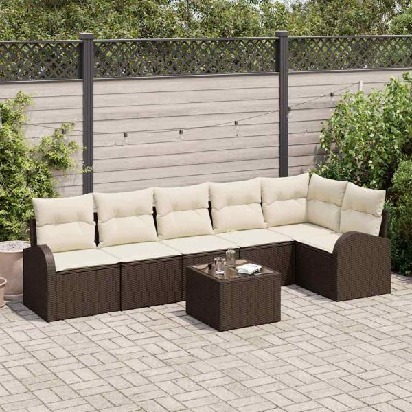 ARDEBO.de - 6-teiliges Garten Sofa Set mit Kissen graues Poly-Rattan, 2-Sitzer Garten Sofa mit Stauraum & Kissen braunes Poly-Rattan