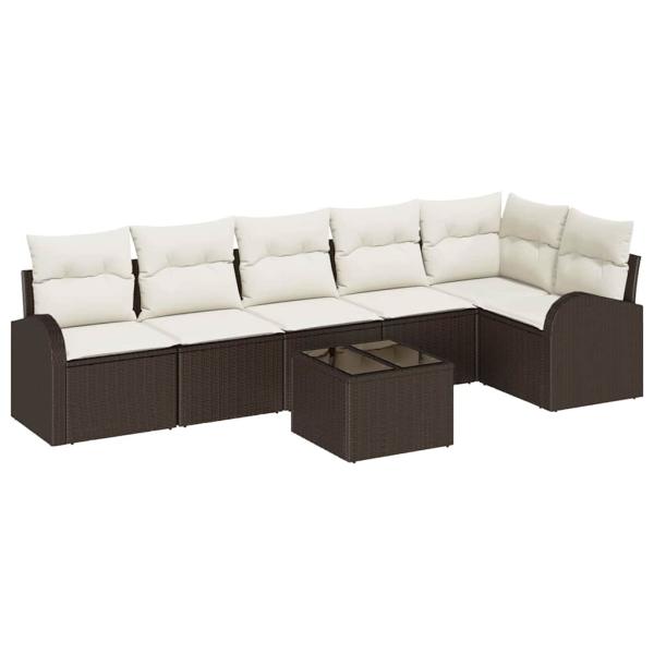 6-teiliges Garten Sofa Set mit Kissen graues Poly-Rattan, 2-Sitzer Garten Sofa mit Stauraum & Kissen braunes Poly-Rattan