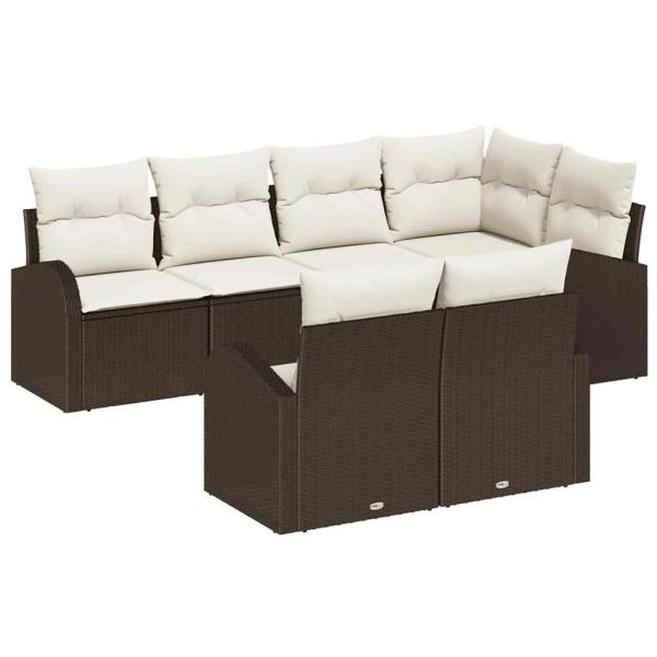 7-teiliges Garten-Sofa-Set mit Kissen Braun Poly-Rattan, 2-Sitzer Garten-Sofa mit Stauraum & Kissen Braun Poly-Rattan
