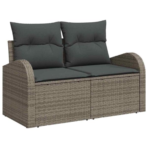 6-teiliges Garten-Sofa-Set mit Kissen graues Poly-Rattan, 2-Sitzer Garten-Sofa mit Stauraum & Kissen graues Poly-Rattan