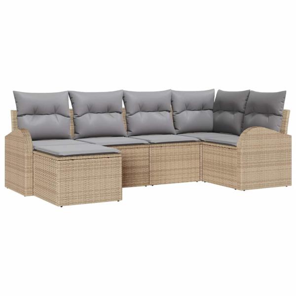 6-teiliges Garten Sofaset mit Kissen Beige Poly Rattan, 2-Sitzer Garten Sofa mit Stauraum & Kissen Beige Poly Rattan