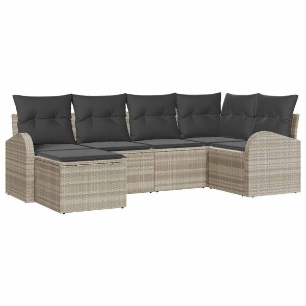 6-teiliges Garten Sofa Set mit Kissen Hellgrau Poly Rattan, 2-Sitzer Garten Sofa mit Stauraum & Kissen Hellgrau Poly Rattan