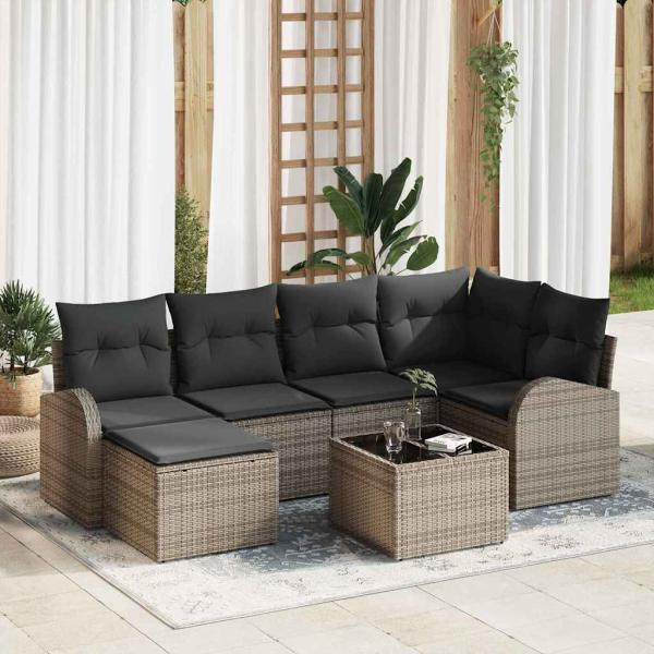 ARDEBO.de - 6-teiliges Garten-Sofaset mit Kissen Schwarzes Poly-Rattan, 2-Sitzer-Garten-Sofa mit Stauraum & Kissen Graues Poly-Rattan