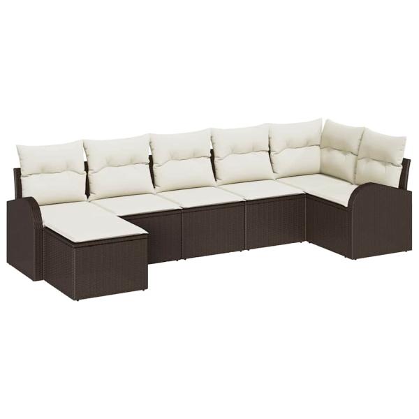 7 teiliges Garten Sofa Set mit Kissen Braun Poly Rattan, 2-Sitzer Garten Sofa mit Stauraum & Kissen Braun Poly Rattan