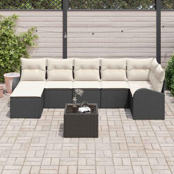7-teiliges Garten-Sofa-Set mit Kissen, braunes Poly-Rattan, 2-Sitzer Garten-Sofa mit Stauraum & Kissen, schwarzes Poly-Rattan