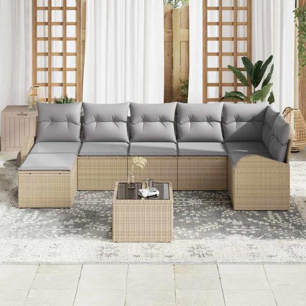 8-teiliges Garten-Sofa-Set mit Kissen Schwarz Poly-Rattan, 2-Sitzer Garten-Sofa mit Stauraum & Kissen Beige Poly-Rattan