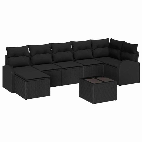ARDEBO.de - 8-teiliges Garten Sofa Set mit Kissen Beige Poly Rattan, 2-Sitzer Garten Sofa mit Stauraum & Kissen Schwarz Poly Rattan