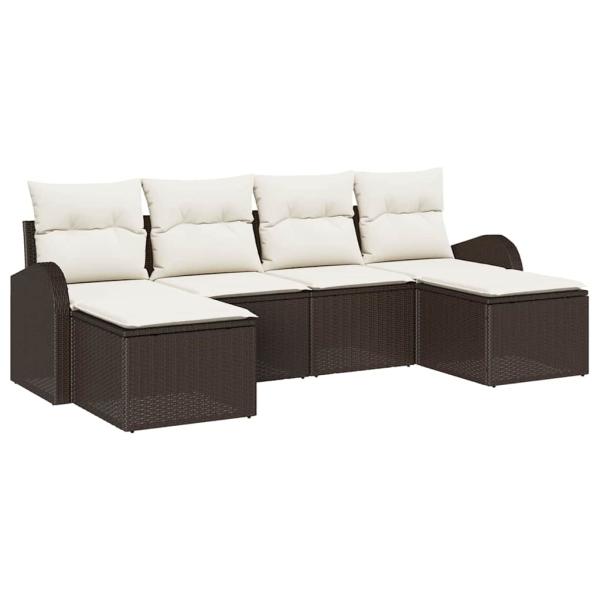 6-teiliges Garten-Sofa-Set mit Kissen Braun Poly-Rattan, 2-Sitzer Garten-Sofa mit Stauraum & Kissen Braun Poly-Rattan