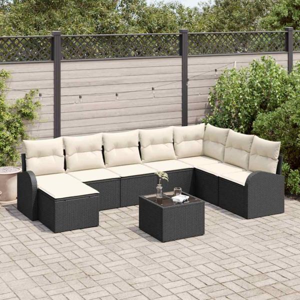 ARDEBO.de - 8-teiliges Garten Sofa Set mit Kissen Braun Poly Rattan, 2-Sitzer Garten Sofa mit Stauraum & Kissen Schwarz Poly Rattan