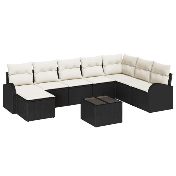 8-teiliges Garten Sofa Set mit Kissen Braun Poly Rattan, 2-Sitzer Garten Sofa mit Stauraum & Kissen Schwarz Poly Rattan