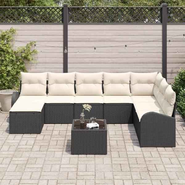 8-teiliges Garten Sofa Set mit Kissen Braun Poly Rattan, 2-Sitzer Garten Sofa mit Stauraum & Kissen Schwarz Poly Rattan
