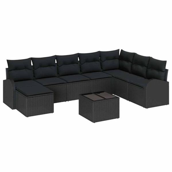 ARDEBO.de - 9-teiliges Garten Sofa Set mit Kissen Beige Poly Rattan, 2-Sitzer Garten Sofa mit Stauraum & Kissen Schwarz Poly Rattan