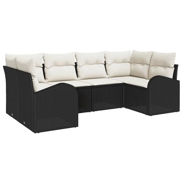 6-teiliges Garten-Sofa-Set mit Kissen Schwarz Poly Rattan, 2-Sitzer Garten-Sofa mit Stauraum & Kissen Schwarz Poly Rattan