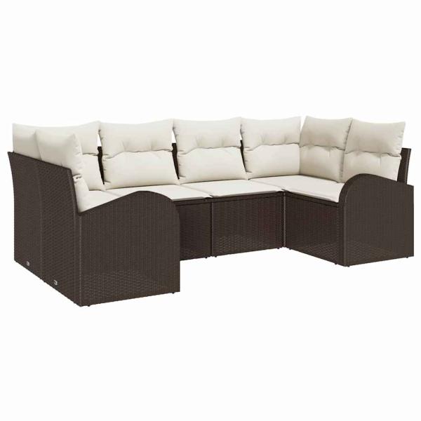 6-teiliges Garten Sofa Set mit Kissen Braun Poly Rattan, 2-Sitzer Garten Sofa mit Stauraum & Kissen Braun Poly Rattan