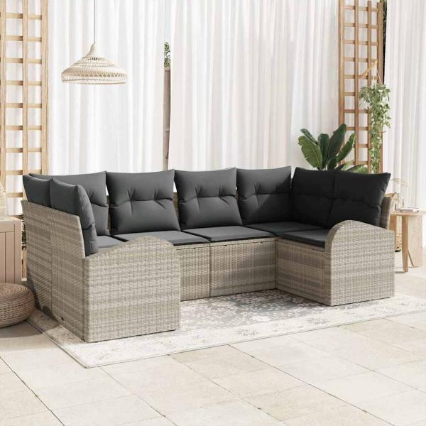 ARDEBO.de - 6-teiliges Garten Sofa Set mit Kissen Hellgrau Poly-Rattan, 2-Sitzer Garten Sofa mit Stauraum & Kissen Hellgrau Poly-Rattan