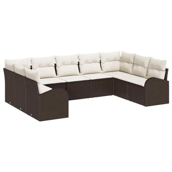 9-teiliges Garten-Sofa-Set mit Kissen Braun Poly-Rattan, 2-Sitzer Garten-Sofa mit Stauraum & Kissen Braun Poly-Rattan