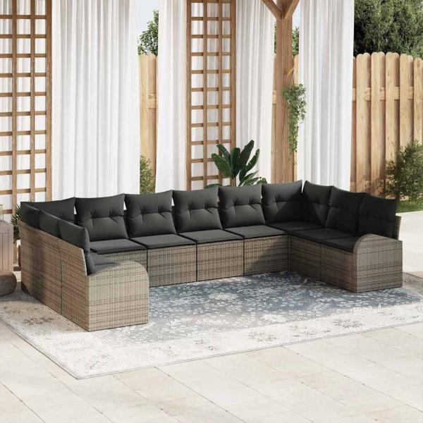 ARDEBO.de - Gartensofa-set 10 stk. Grau Poly-Rattan