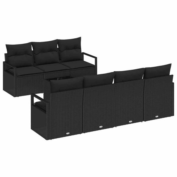 8-teiliges Garten-Sofa-Set mit Kissen Schwarz Poly-Rattan, 2-Sitzer Garten-Sofa mit Stauraum & Kissen Schwarz Poly-Rattan
