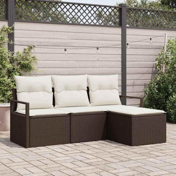 ARDEBO.de - 4-teilige Garten Sofa Set mit Kissen Braun Poly Rattan, 2-Sitzer Garten Sofa mit Stauraum & Kissen Braun Poly Rattan