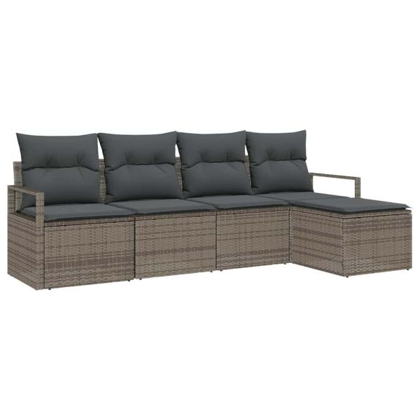 5-teiliges Garten Sofa Set mit Kissen grau Poly Rattan, 2-Sitzer Garten Sofa mit Stauraum & Kissen grau Poly Rattan
