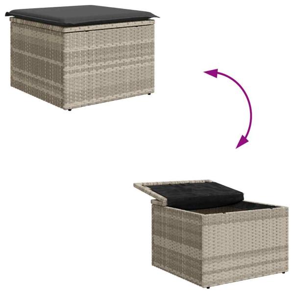 6-teiliges Garten Sofa Set mit Kissen Grau Poly Rattan, 2-Sitzer Garten Sofa mit Stauraum & Kissen Grau Poly Rattan