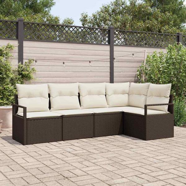ARDEBO.de - 5-teiliges Garten Sofa Set mit Kissen Braun Poly Rattan, 2-Sitzer Garten Sofa mit Stauraum & Kissen Braun Poly Rattan