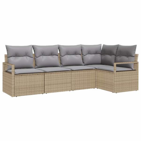 5-teiliges Garten Sofa Set mit Kissen Beige Poly Rattan, 2-Sitzer Garten Sofa mit Stauraum & Kissen Beige Poly Rattan