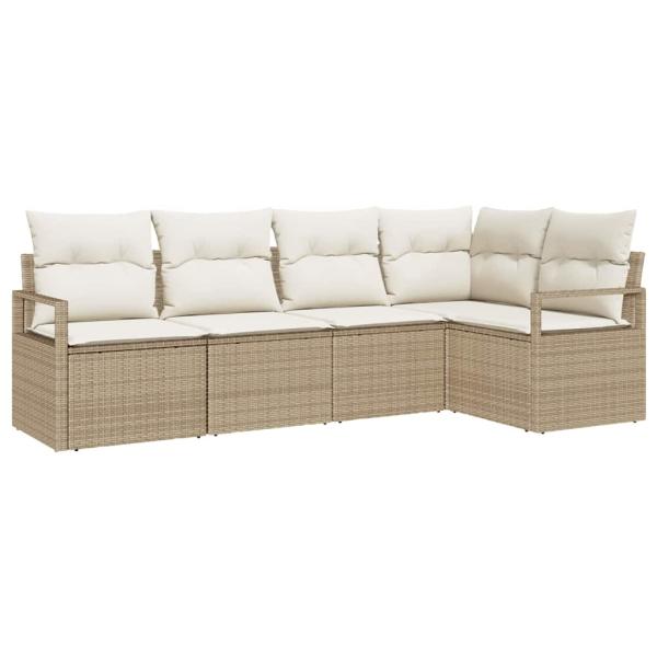5-teiliges Garten Sofa Set mit Kissen Beige Poly Rattan, 2-Sitzer Garten Sofa mit Stauraum & Kissen Beige Poly Rattan
