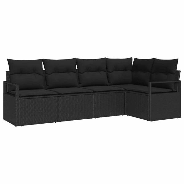 ARDEBO.de - 5-teiliges Garten Sofa Set mit Kissen Schwarz Poly Rattan, 2-Sitzer Garten Sofa mit Stauraum & Kissen Schwarz Poly Rattan
