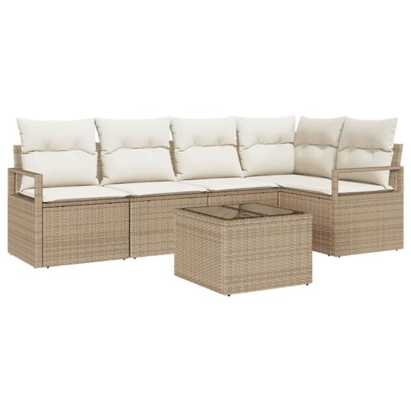 6-tlg. Garten-Sofa-Set mit Kissen Braunes Poly-Rattan, 2-Sitzer Garten-Sofa mit Stauraum & Kissen Beiges Poly-Rattan
