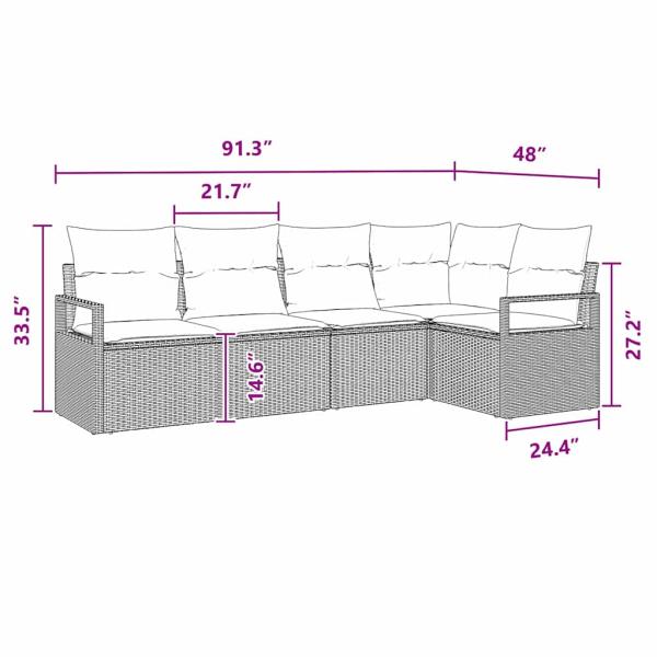 7-teiliges Garten-Sofa-Set mit Kissen Schwarz Poly-Rattan, 2-Sitzer Garten-Sofa mit Stauraum & Kissen Schwarz Poly-Rattan