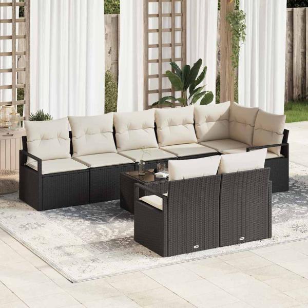 ARDEBO.de - 8-teiliges Garten-Sofa-Set mit Kissen Braun Poly Rattan, 2-Sitzer Garten-Sofa mit Stauraum & Kissen Schwarz Poly Rattan
