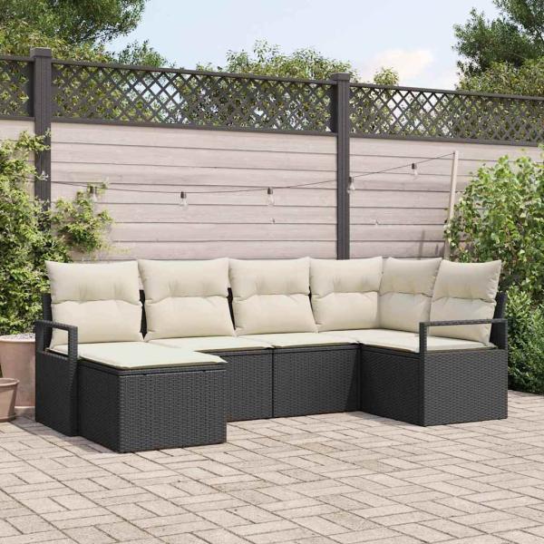 ARDEBO.de - 6-teiliges Garten Sofa Set mit Kissen aus schwarzem Poly Rattan, 2-Sitzer Garten Sofa mit Stauraum und Kissen aus schwarzem Poly Rattan