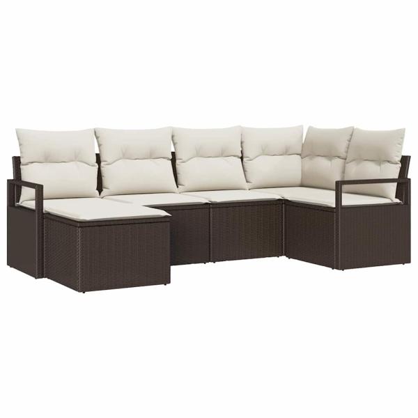 6-teiliges Garten-Sofa-Set mit Kissen Braun Poly-Rattan, 2-Sitzer Garten-Sofa mit Stauraum & Kissen Braun Poly-Rattan
