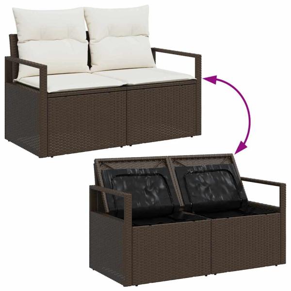 6-teiliges Garten-Sofa-Set mit Kissen Braun Poly-Rattan, 2-Sitzer Garten-Sofa mit Stauraum & Kissen Braun Poly-Rattan