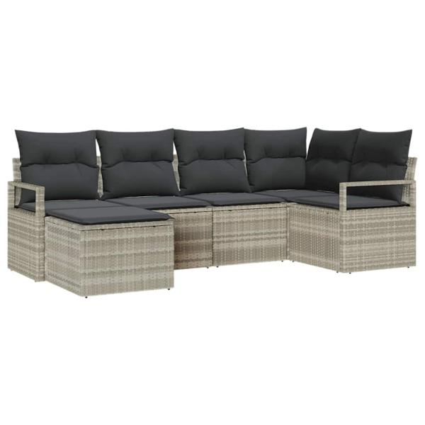 6-teiliges Garten-Sofa-Set mit Kissen in Hellgrau Poly-Rattan, 2-Sitzer Garten-Sofa mit Stauraum und Kissen in Grau Poly-Rattan