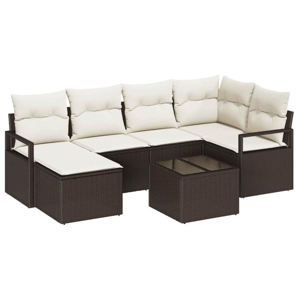 6-teiliges Garten-Sofa-Set mit Kissen grau Poly Rattan, 2-Sitzer Garten-Sofa mit Stauraum & Kissen braun Poly Rattan