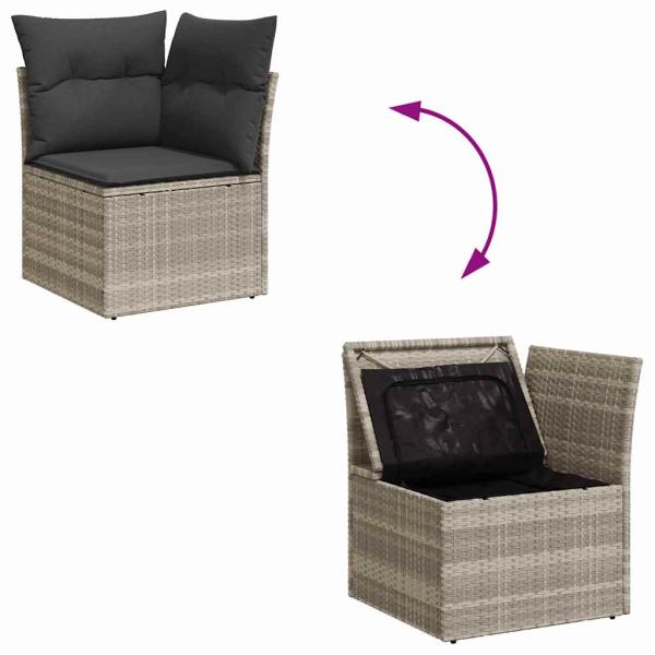 7-teiliges Garten-Sofa-Set mit Kissen Hellgrau Poly-Rattan, 2-Sitzer Garten-Sofa mit Stauraum & Kissen Grau Poly-Rattan