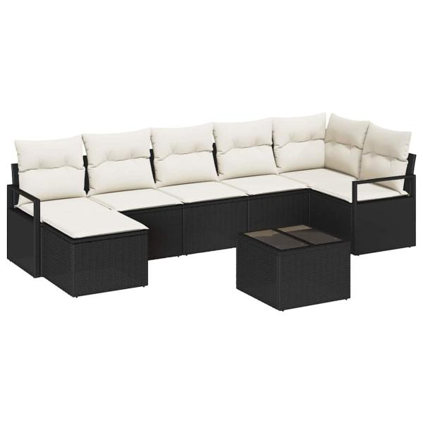7-teiliges Garten Sofa Set mit Kissen Braun Poly Rattan, 2-Sitzer Garten Sofa mit Stauraum & Kissen Schwarz Poly Rattan