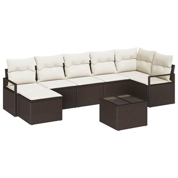 7-teiliges Garten-Sofa-Set mit Kissen Grau Poly Rattan, 2-Sitzer Garten-Sofa mit Stauraum & Kissen Braun Poly Rattan