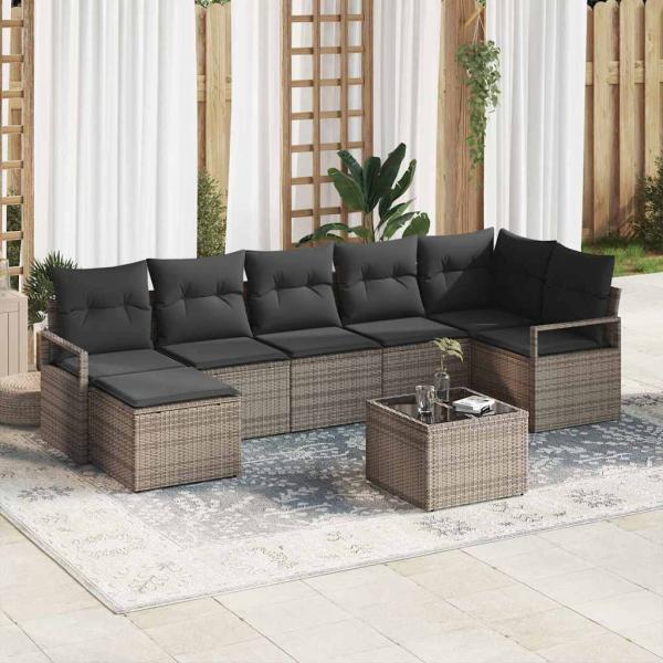 ARDEBO.de - Sofa Set 8 Stk. Hellgrau Poly-Rattan