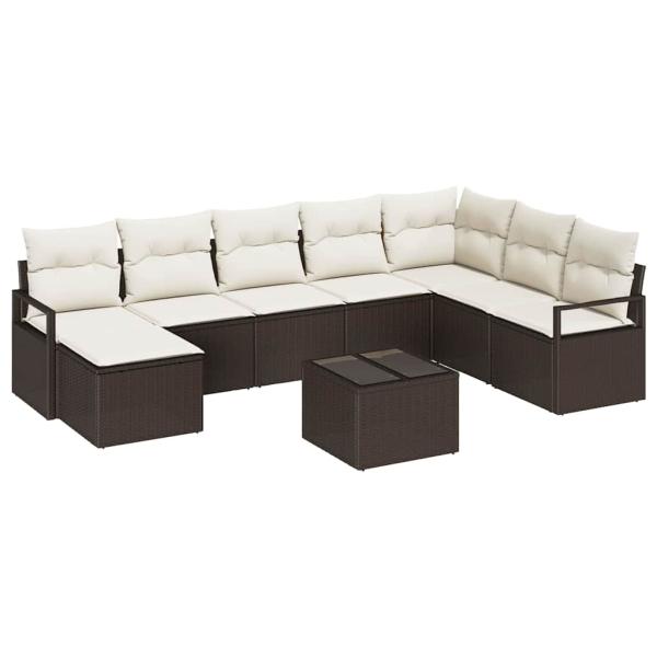 8-Teiliges Garten-Sofa-Set mit Kissen Grau Poly-Rattan, 2-Sitzer Garten-Sofa mit Stauraum & Kissen Braun Poly-Rattan
