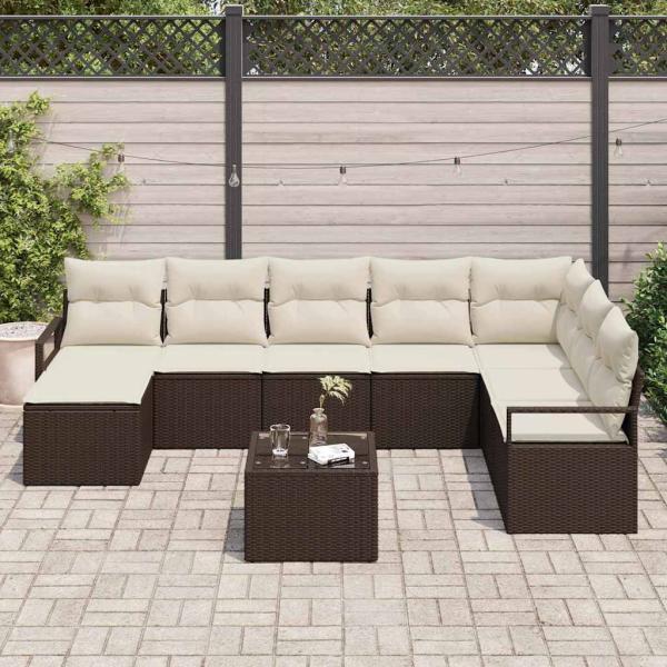 8-Teiliges Garten-Sofa-Set mit Kissen Grau Poly-Rattan, 2-Sitzer Garten-Sofa mit Stauraum & Kissen Braun Poly-Rattan